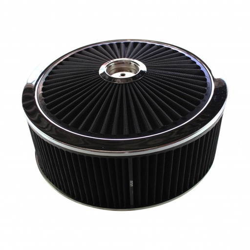 [47691] Extraflow Black Chrome Air Filter Cleaner 14"x 5" Holley Edelbrock Recessed Base