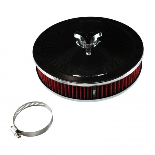 [47722] Chrome Air Cleaner 9" Wide x 2" Tall Suit 2-5/8" WW Stromberg Carb Red Element