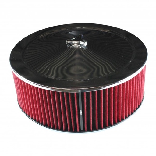 [479-921W] Chrome Air Filter Cleaner 14" x 5" Holley or Holden Quadrajet Base Red Washable