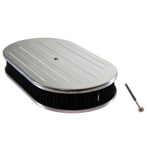 [49101] Oval Ball Milled Air Cleaner 12" x 2" Holley Edelbrock Quadrajet Black Filter