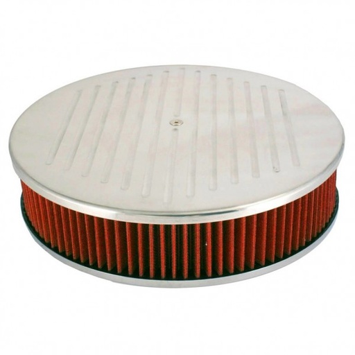 [49142] Ball Milled Aluminium Air Cleaner 14" x 3" Holley Edelbrock Red Cotton Filter