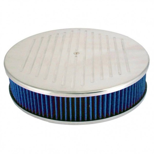 [49146] Ball Milled Aluminium Air Cleaner 14" x 3" Holley Edelbrock Blue Cotton Filter