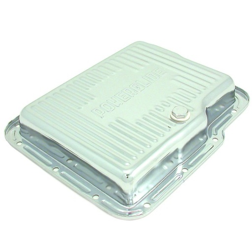 [5452S] Transmission Pan GM Powerglide OEM Height Chrome Steel Finned with Drain Plug