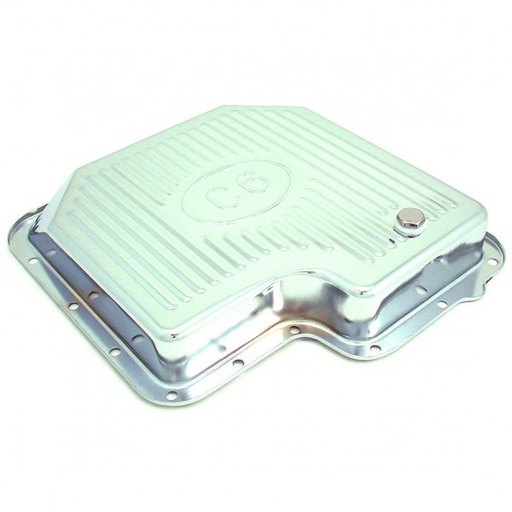 [5456] Transmission Pan Ford C6 OEM 2-3/8" Depth Chrome Steel Finned with Drain Plug