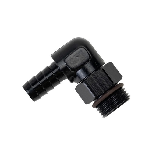 [59408] Aluminum Cooler/Adapter Fitting 90 7/8-14 UNF x 1/2" Barb Derale