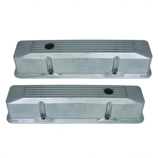 [6154] Valve Covers Tall Small Block Chev V8 Polished Ball Milled Alum Recessed Style