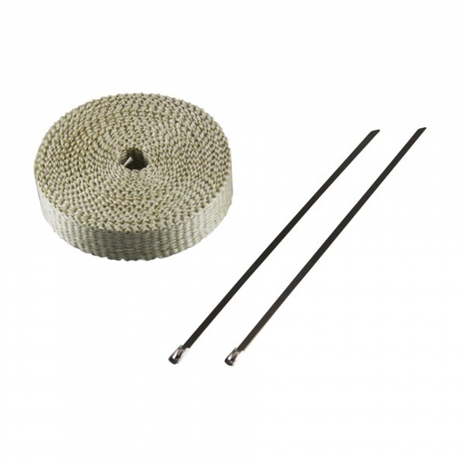 [621025E] Exhaust Wrap 25mm(1") x 7.5mt(10ft) with 2 Stainless Steel Lock Ties Rated 650C