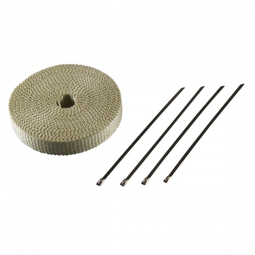 [621050E] Exhaust Wrap 25mm(1") x 15mt(50ft) with 4 Stainless Steel Lock Ties Rated 650C