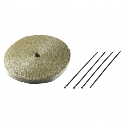 [621100E] Exhaust Wrap 25mm(1") x 30mt(100ft) with 4 Stainless Steel Lock Ties Rated 650C