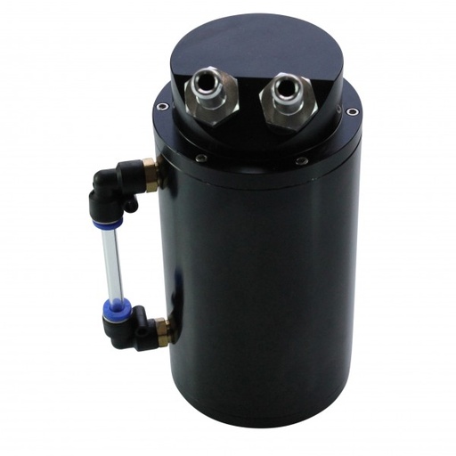 [6586] Catch Can Black Billet Round Alloy with Hose Fittings (600ml) 4WD 170x80mm