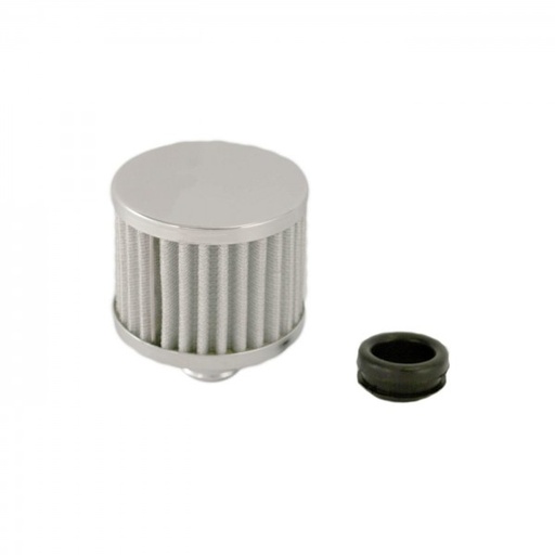 [66-004] Valve Cover Breather Cap Push In 1"(25mm) Neck Chrome White Element + Grommet