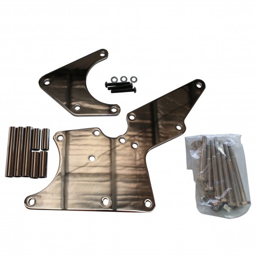 [66-154] LS Chevrolet Alternator+Type 2 Style Power Steer Relocation Bracket Kit Chrome