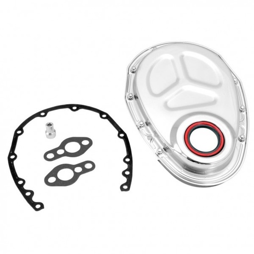 [66-172] Timing Cover Chrome Small Block Chevrolet 12 point Bolts Seal Gasket + washers