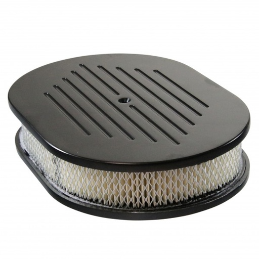 [66-419] Oval Black Ball Milled Air Cleaner 12" x 2" Holley Edelbrock Quadrajet Carter