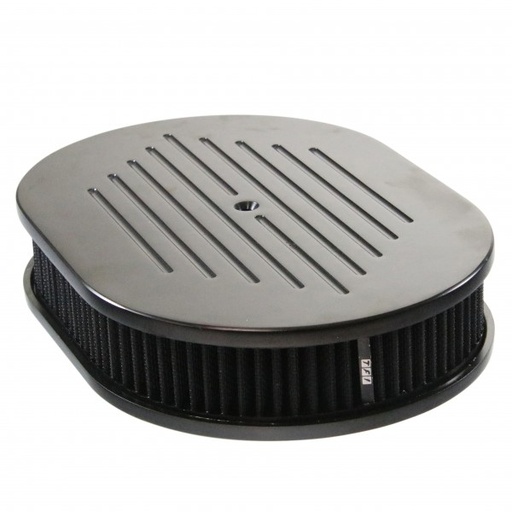 [66-420] Oval Black Ball Milled Air Cleaner 12" x 2" Holley Edelbrock Quadrajet Carter