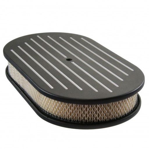 [66-427] Oval Black Ball Milled Air Cleaner 15" x 2" Holley Edelbrock Quadrajet Carter