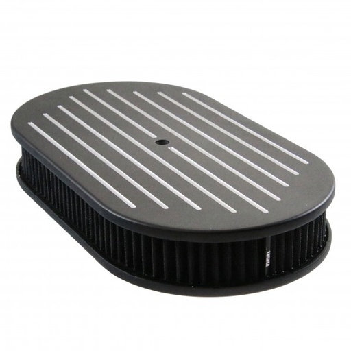 [66-428] Oval Black Ball Milled Air Cleaner 15" x 2" Holley Edelbrock Quadrajet Carter