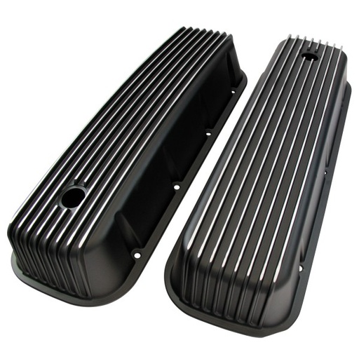 [66-481] Valve Covers Black Chevrolet V8 Big Block 396-502 Alloy Finned Tall Baffled-pr