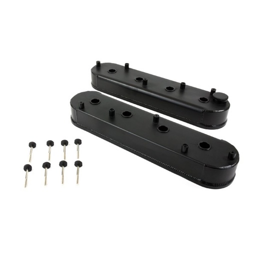 [66-486] Valve Covers Chevrolet LS Fabricated Black Aluminium, Centre Bolt + Coil Mounts