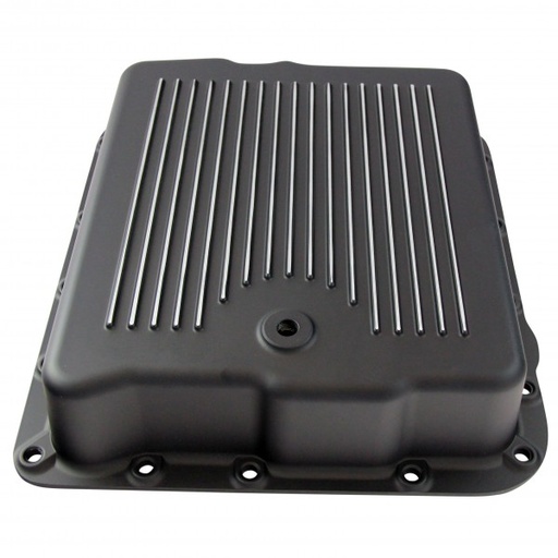 [66-545] Transmission Pan GM Turbo 700 R4 Black Finned Milled Alloy Gasket Bolts Hardware