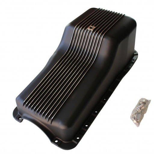 [66-682] Oil Pan Ford Windsor 260-289-302 V8 Front Sump 1962-82 Black Alloy Finned