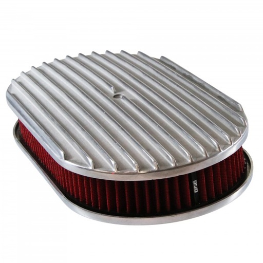 [68-375] Oval Full Finned Air Cleaner 15" x 2" Holley Edelbrock Quadrajet Red Filter