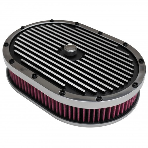 [68-376] Oval Black Polished Finned Air Cleaner 12" x 2" Holley Edelbrock Quadrajet