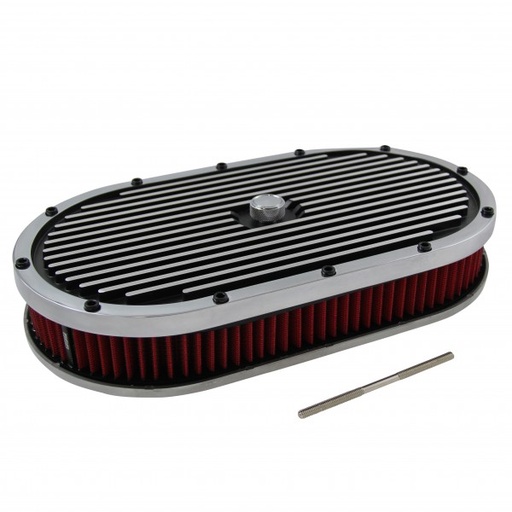 [68-377] Oval Black Polished Finned Air Cleaner 15" x 2" Holley Edelbrock Quadrajet