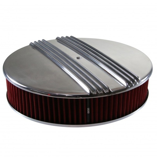 [68-417] Dual Centre Finned Aluminium Air Cleaner 14" x 3" Holley Edelbrock Red Filter