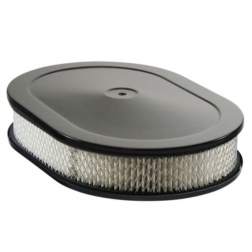 [68-434] Oval Black Steel Air Cleaner 12" x 2" Holley Edelbrock Rochester Carter