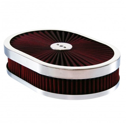 [68-436] Oval Extraflow Chrome Edge Red Air Cleaner 12"x 2" Holley Edelbrock Quadrajet