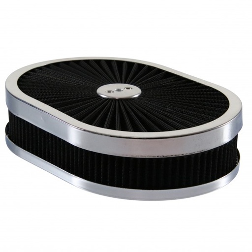[68-437] Oval Extraflow Chrome Edge Black Air Cleaner 12"x 2" Holley Edelbrock Quadrajet
