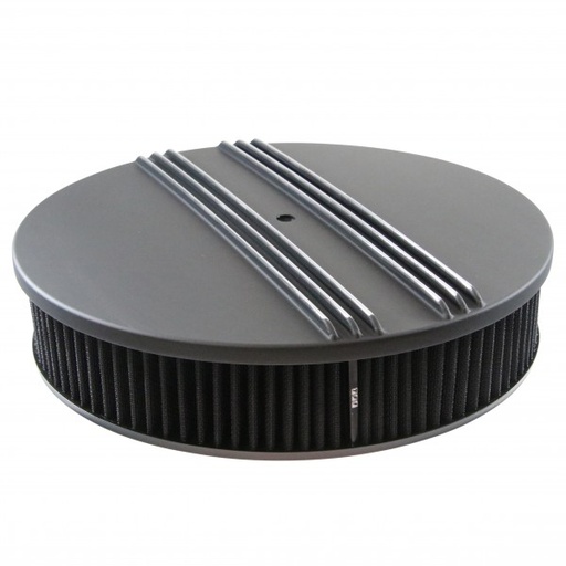 [68-482] Black Alloy Dual Centre Finned Air Cleaner 14" x 3" Holley Edelbrock Black Filte