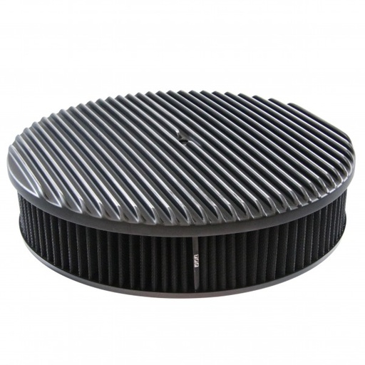 [68-483] Black Alloy Full Finned Air Cleaner 14" x 3" Holley Edelbrock Black Cotton Filte
