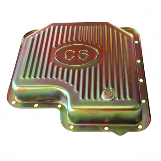 [68-560] Transmission Pan Ford C6 OEM 2-3/8" Depth Zinc Steel Finned with Drain Plug
