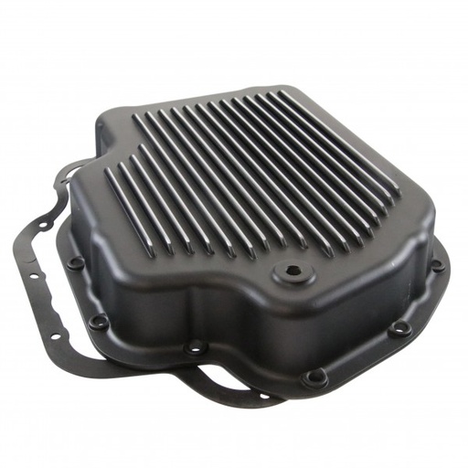 [68-563] Transmission Pan GM Turbo 400 Black Alloy Depth 2-1/4" Extra Deep Fins +Hardware