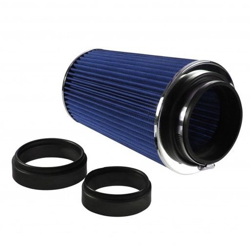 [69-008] Conical High Flow Air Filter Multi Fit 3"-3.5"-4". 10" Tall Blue/Chrome