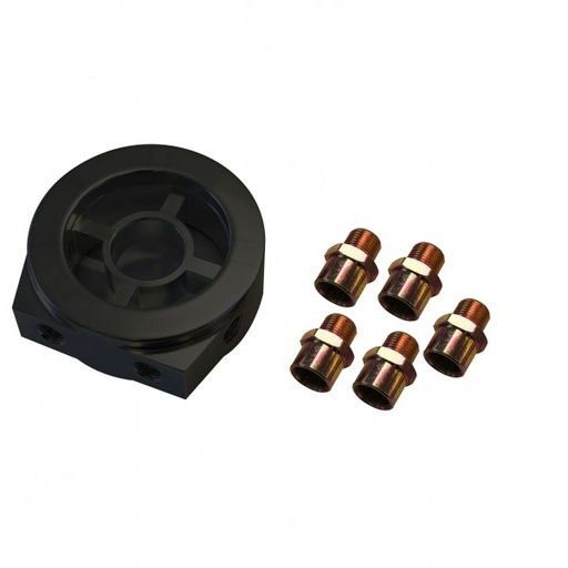 [69-431] Oil Temperature Pressure Billet Sandwich Plate Kit Black 5 Fittings 2 Ports