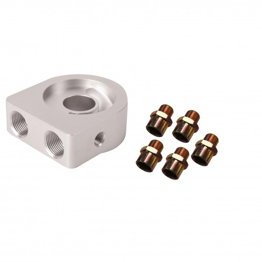 [69-432] Engine Oil Sandwich Plate Adaptor Kit Silver with 5 Adaptor Thread Fittings