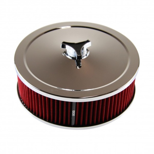 [69-604] Chrome Air Cleaner 9" Wide x 3" Tall Holley Edelbrock Carburettor Red Element
