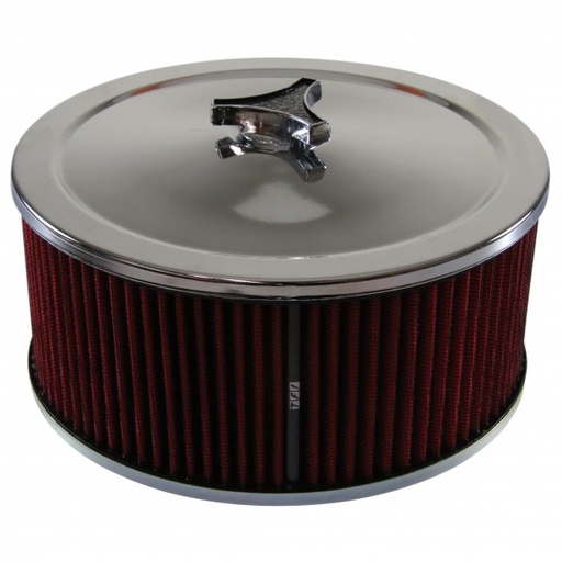 [69-607] Chrome Air Cleaner 9" Wide x 4" Tall Holley Edelbrock Carburettor Red Element