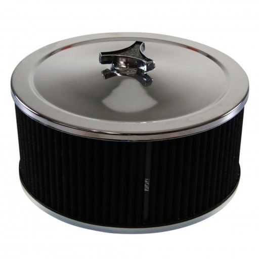 [69-608] Chrome Air Cleaner 9" Wide x 4" Tall Holley Edelbrock Carburettor Black Element