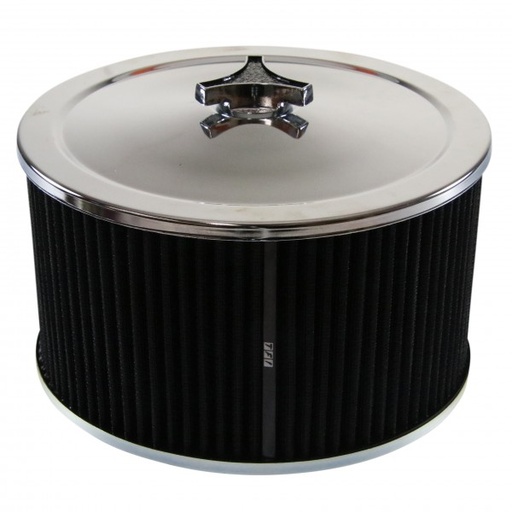 [69-610] Chrome Air Cleaner 9" Wide x 5" Tall Holley Edelbrock Carburettor Black Element