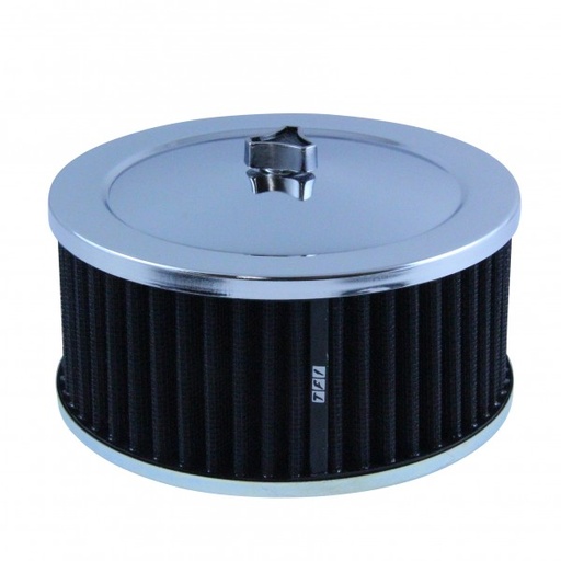 [69-616] Chrome Air Cleaner 6-3/8" Wide x 3" Tall Suit 2-5/16" Carb Black Washable Elem