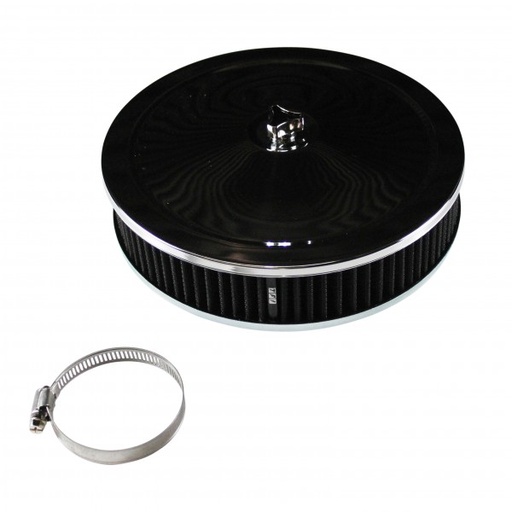 [69-620] Chrome Air Cleaner 9" Wide x 2" Tall Suit 2-5/16" Stromberg Carb Black Element