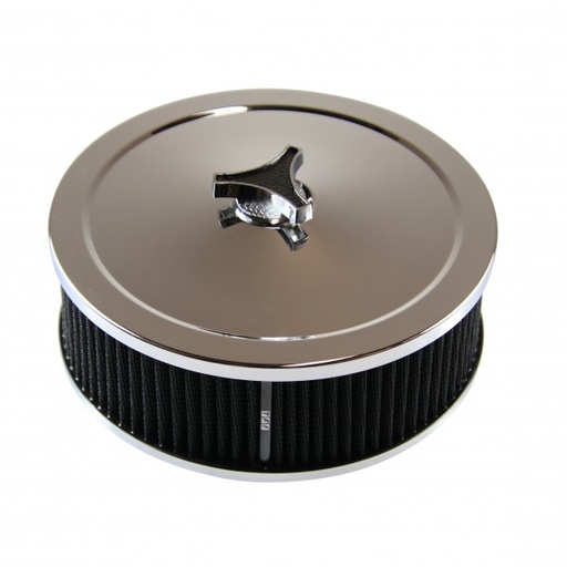 [69-623] Chrome Air Cleaner 9" Wide x 3" Tall Suit 2-5/16" Stromberg Carb Black Element