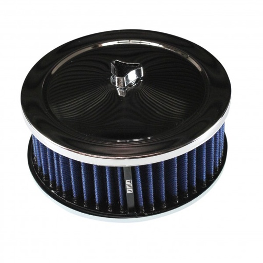 [69-630] Chrome Air Cleaner 6-3/8" Wide x 2-1/2" Tall Suit 2-5/8" Carb Blue Washable Elem