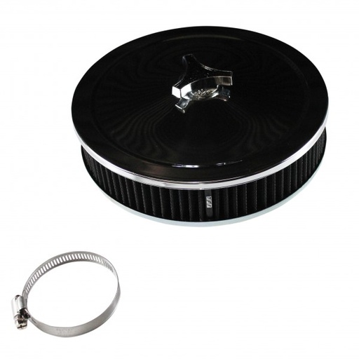 [69-637] Chrome Air Cleaner 9" Wide x 2" Tall Suit 2-5/8" WW Stromberg Carb Black Element