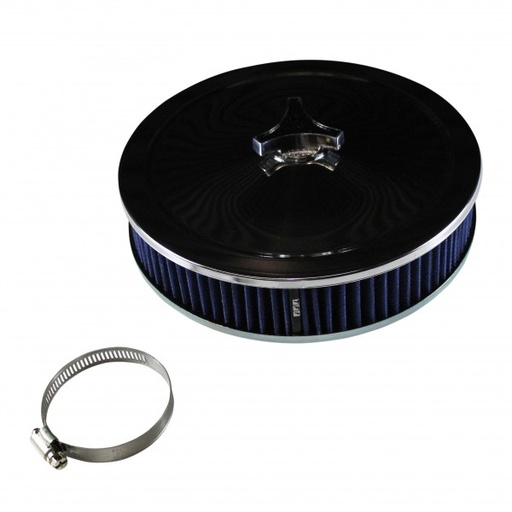[69-646] Chrome Air Cleaner 9" Wide x 2" Tall 3-1/16"(80mm) Nikki Carb Blue Element