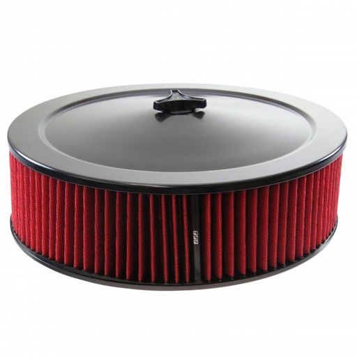 [69-681] Black Air Filter Cleaner 14" x 4" Holley or Holden Quadrajet Base Red Element